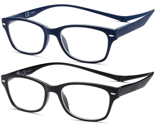 NEW VISION Magnetische Lesebrille 2 pack, Klassischer Stil, Lesebrille für Damen und Herren mit Magnetverschluss hinten NV3282 (NB, 1.5)