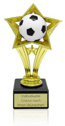 Zelaro Star Pokal mit Gravur Wunschtext | Fußball Pokal | Pokale Kindergeburtstag | Pokal Star Geschenk für Kinder, Frauen und Männer | Wanderpokal für Fußball | Fussball Pokal Gold 16cm