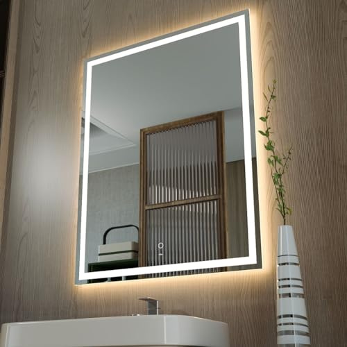 KWW 70 x 90 cm LED badrumsspegel, dimbar sminkspegel IP44 anti-dimma horisontell/vertikal väggmonterad