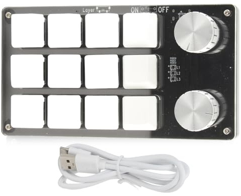 Pavé Macro à 12 Touches avec Bouton, Clavier Mécanique Macro à Axe Vert avec une Durée de Vie de 50 Millions de Touches, Clavier Programmable Bricolage Multifonction pour Jeux de(Noir et blanc)