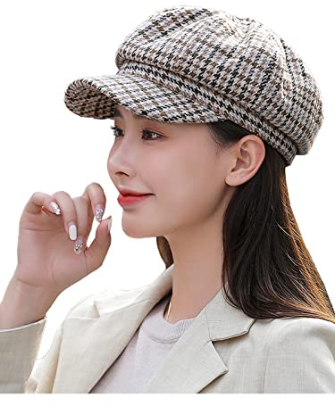 Nanwansu Women's Newsboy Cap Retro Plaid Octagonal Hat Outdoor Sun Hats Casual Cap Painter Hat for Women Paperboy Beret Caps