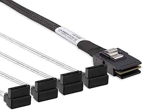 6G Internal Mini SAS 36pin SFF-8087 Male to 4X SATA 7pin Female Fan-Out Cable, Straight to Right Angle,0.5-m (1.6ft)