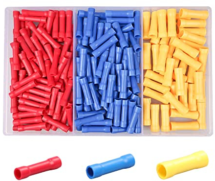 SyiXute 200 Pièces Connecteur Electrique,Manchon Isolant Cosse Electriques,Manchon a Sertir,Bornes à Sertir de Fil électrique Droites pour Câbles électriques Automobiles (Bleu,Rouge,Jaune)