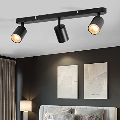 wowatt 3 Way Ceiling Light Bar Matt Black, Modern Ceiling Spotlight GU10 Adjustable, Industrial Spotlight Fitting Indoor Wall Spot Light Metal for Kitchen Bedroom Hallway, GU10 Bulb Not Included