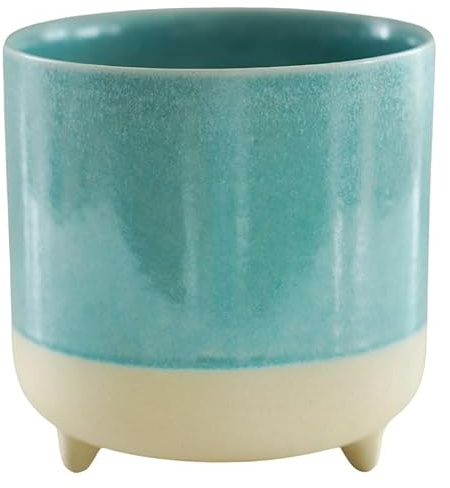 Ivyline Jolie Matte Reactive Glaze Tri-Foot Planter in Aqua - Stylish and Waterproof - Indoor Ceramic Raised Houseplant Pot with Feet - H12cm x D12cm
