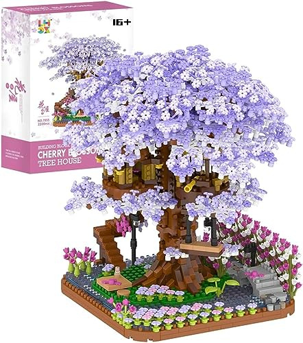 Pasyru Mini Cherry Blossom Tree House Bonsai Building Kit, 2200 Pcs Mini Bricks Cherry Bonsai Tree Bricks Model Set, DIY Botany Collection Deco Gift, Gift for Teens and Adults