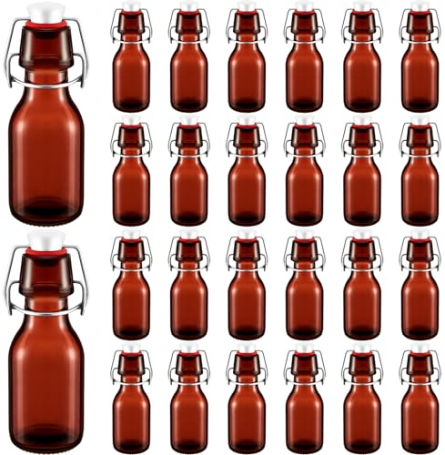 Tessco Kleine Glasflaschen mit Stopfen in Bernsteinfarben, klare Bierflaschen mit Bügelverschluss, dekorative Mini-Olivenölflaschen mit luftdichtem Deckel, für Hochzeiten, Weihnachten, Partygeschenke,