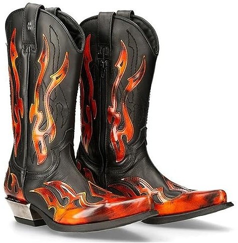 PU Läder Stövlar Vintage Western Cowboy Stövlar Broderi Biker Stövlar Slip On Casual Shoes Pointed Toe Stövlar,Orange,42