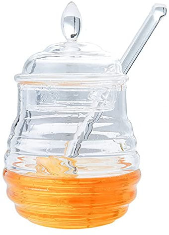 Aizuoni Bienenhonigtopf Mit Löffel Und Deckel | 8,3 Unzen Honigglas-Sirupspender Aus Glas | Honiggläser Zum Servieren Von Honig Und Sirup