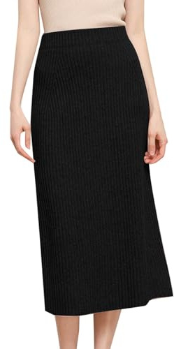 Strickrock Damen Herbst Winter Gestrickter Rock Moderock für Frauen Hoher Taille Maxirock Casual Strickrock Langer Bleistiftrock Freizeitrock Elastische Stricken Gestrickt Röcke (Black, XXL)