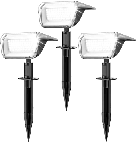 Linkind 60 Led Solarstrahler für außen Garten 800Lm, 6500K Tageslicht Gartenlampe mit Lade-Anzeige, 135°einstellbar Baumstrahler mit S-klasse Batterie, IP67 wetterfest Solar Baumbeleuchtung, 3 Stück