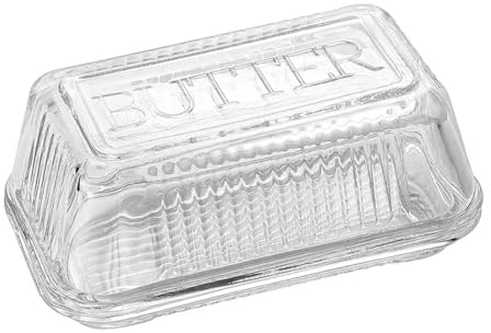 GJIE Beurrier en verre – Plateau de service élégant avec couvercle, facile à utiliser et 100 % de qualité alimentaire, 17 x 10 x 7 cm