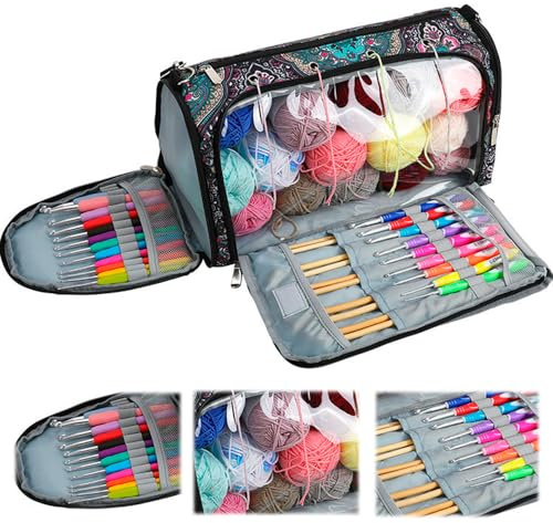 ADERTOS Stricktasche Aufbewahrung Oxford Stoff Aufbewahrungstasche Wolle | Tragbare Garn Aufbewahrung Tasche Bunt Tasche Stricken mit Schultergurt Strick Organizer Tasche für Stricknadeln Häkelnadel