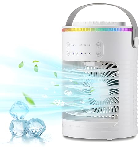 Mobile Klimageräte 3 in 1 Mini Ventilator mit Kühlen Nebel USB-Tischventilator 3 Geschwindigkeiten Mini Luftkühler Tragbarer Ventilator für Zuhause Büro Kinderwagen Camping