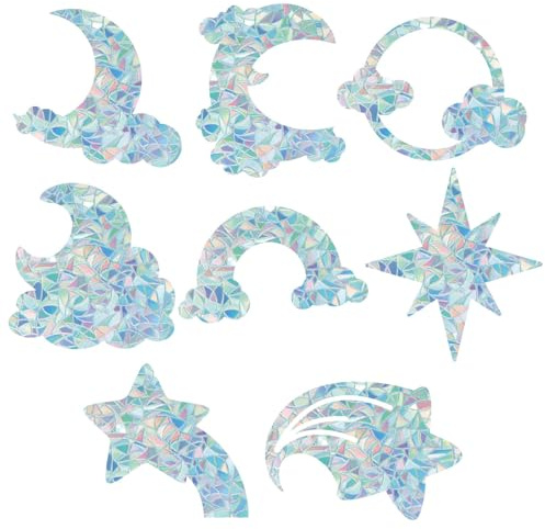 GORGECRAFT 16pz Moon Rainbow Window Clings 8 Estilos Reutilizables Estáticas No Adhesivas de Vidrio Pegatinas de Alerta Película de Vinilo del Hogar Atrapasol para Puertas Correderas Ventanas Evitar