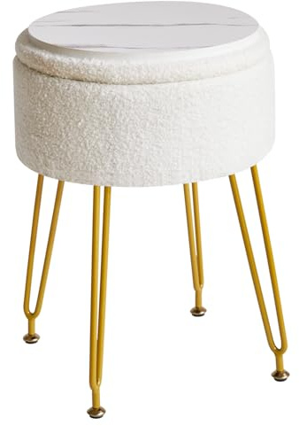 IBUYKE Trucco Vanity Sgabello, Teddy Velvet Storage Ottomano Bianco WBD010W