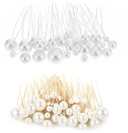 AIYVELU 36 Stück Perlen Haarspangen, U-Form Hochzeit Braut, 6 Größen, Elegantes Haar Zubehör, Perle Haarschmuck für Hochzeit Prom Party Mädchen, Gold und Silber