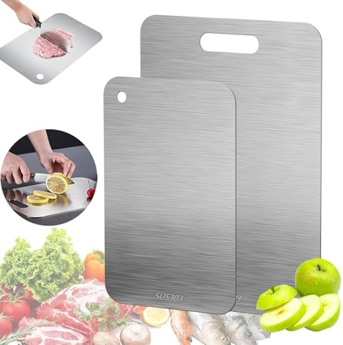 Titanium Cutting Board 2 pcs, Planche à Découper en Titane, Planche a Decouper Inox, Planche à Découper Double Face en Titane, pour à Cuisine une Bonne Aide pour Cuisiner (25 * 15+23 * 34)