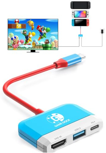GKEAPZA Station d'accueil pour Switch/OLED, Mini commutateur TV 3 en 1 avec Port USB 3.0 HDMI 4K USB 3.0, Charge USB C PD 100 W, Station d'accueil Portable de Voyage pour commutateur