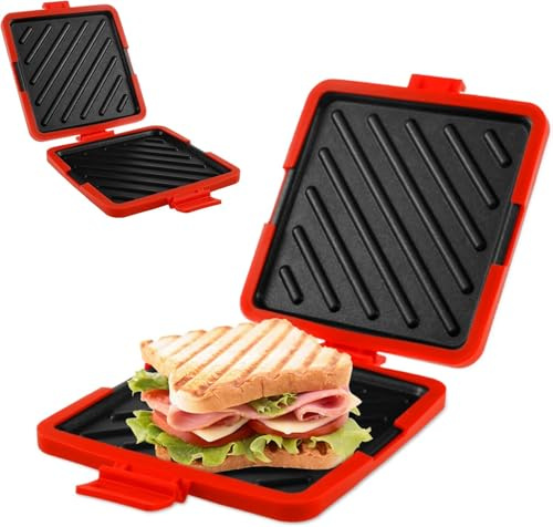 Microwave Toastie Sandwich Maker Silicone Microwaveable Cookware Wireless Toastie Maker Nonstick Plate Sandwich Maker Heatwave Technology Sandwich Toaster for Cooking Delicious Crispy Sandwiches(red)