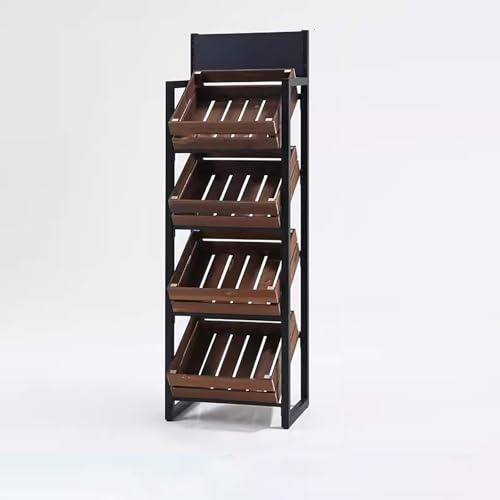 Étagère commerciale pour fruits et légumes de supermarché – Présentoir à 4 niveaux, assemblage facile pour collations, boissons et fruits – Marron