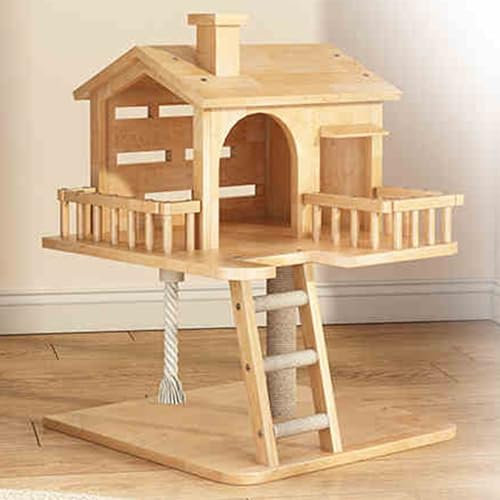 EKDJSN Cat House, Independent Thick Sisal Column Design, with Linen Rope, Safety Guardrail, Ladder, and Large Cat Apartment, Double-layer Cat Climbing Frame(29.7in/75.5cm)