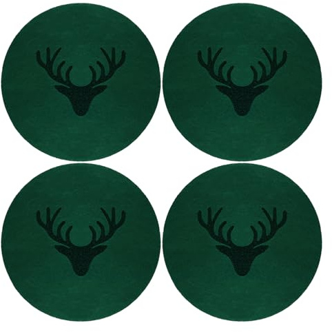 Oblique Unique Filzuntersetzer Rentier Hirsch Rund Grün 10 cm 4er Pack - Getränke Untersetzer als Tisch Dekoration für Weihnachten UVM. - robust und hochwertig