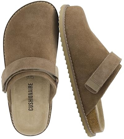 CUSHIONAIRE Boulder Genuine Leather Clogs for Women, Slingback Slip On Shoes with Adjustable Swivel Back Strap and Memory Foam Footbed, Taupe 8.5