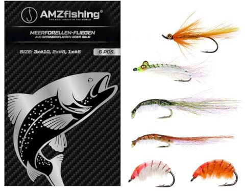 AMZfishing NEU 6 Stück Meerforellenfliegen | Springerfliegen zum Meerforellenangeln | Fliegenfischen | Fliegenangeln Meerforelle | Fliege Meerforelle | Meerforellenköder | Meerforellenblinker