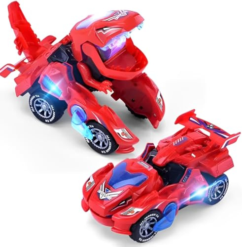 Cemirk Electric Dinosaur Transforming Car Toy - 2-in-1 Dinosaur Car with Lights & Sounds for 3-7 Year Old Boys, Educational Gifts for Kids, Birthday