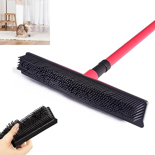 Indigo Hair Remover Broom Rubber Broom for Pet Hair Rubber Broom Pet Hair Remover Pet Hair Removal Broom Carpet Rake for Pet Hair Removal for Carpets Mats Couch (Red)