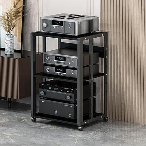 Bookcase，Book Shelf，Media DVD CD Player Stand with Wheels Sturdy TV Box/Cable Box Rack Easy Assembly Gaming Console Stereo Unit Storage Cabinet Bookshelf Speakers Shelvin
