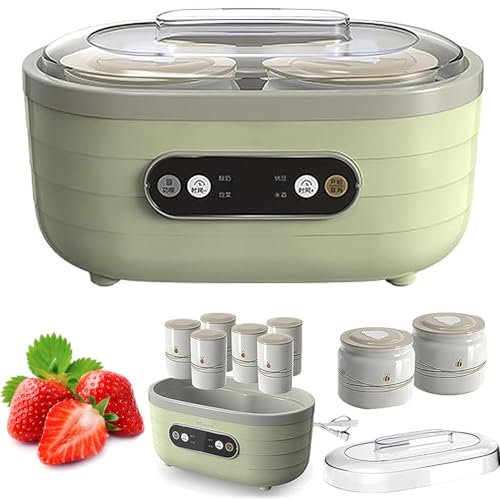 Machine À Yaourt, Yaourtière Automatique avec Minuterie, Fermenteur De 1,75 L avec 2 Grandes Et 6 Petites Tasses, Récipient De Chauffage À Température Constante Réglable for Yaourt Grec Natto Kimchi