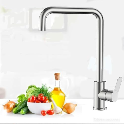 Djedjeo 360° Drehbarer Heiß- und Kaltwasserhahn für Küche aus Edelstahl, Einhebelmischer für Spüle, tropffrei mit leisem Wasserhahn für Spülbecken(gebürstet)