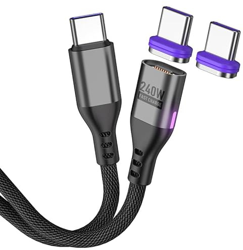 BITHAI 240W Magnet Ladekabel USB C [1m] 16PIN Ladekabel Magnetisch Superschnelle Aufladung Magnetisches USB C Ladekabel 48V/5A Schnelllade und Datenübertragungs 2Stück Type C Adapter