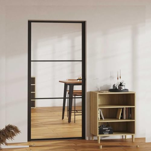 Massbinet Innentür ESG Glas und Aluminium 102,5x201,5 cm Schwarz Zimmertür Komplettset mit Zarge und Türdrücker