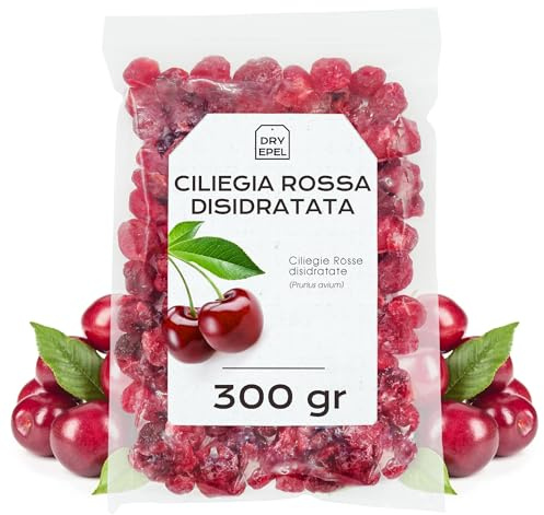Ciliegie Rosse Disidratate con Zucchero 300 g - Frutti Rossi Disidratati - Ciliegie Essiccate - Frutta Disidratata - Snack Dolce - Senza Glutine