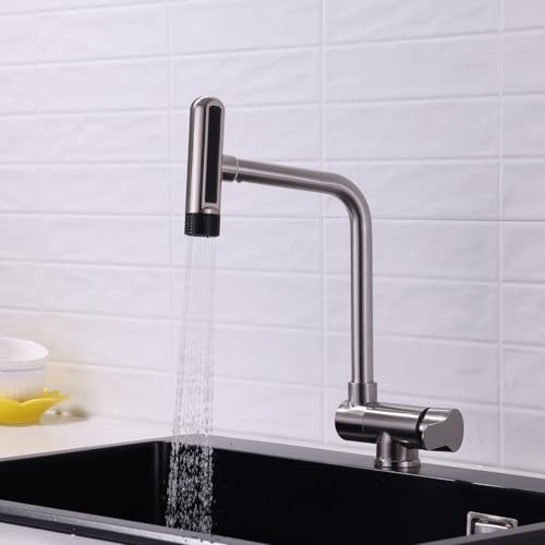 XJTNLB Grifo Cocina Abatible Acero Inoxidable Grifo Cocina Plegable Bajo Ventana Cepillado y Caño Giratorio 360°