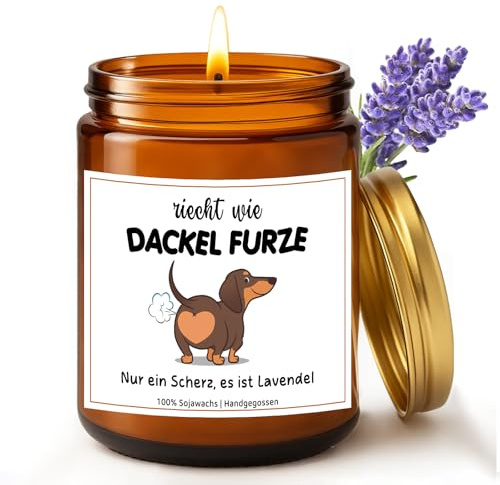 Dackel-Duftkerze, Dackel-Geschenke, Dackel-Kerzen mit Lavendelduft, Lustige Duftkerze mit Dackel Motive, Geschenk für Hunde Liebhaber Frau Freundin zum Geburtstag Weihnachten, Geburtstagsgeschenk