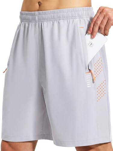 Cimic Uomo Pantaloncini da Corsa Traspiranti Quick Dry Pocket Shorts Abbigliamento Sportivo Uomo Pantaloncini da Tennis Palestra D3030 Silvergray M