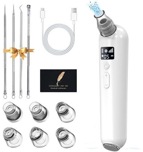 KIMIGO Aspiratore Punti Neri, Professionale Elettrico Comedone con 5 Modalità 6 Testine Applicazione di Calore, Pulizia Viso Tramite Rimozione Pori, per Tutti i Tipi Pelle(con Estrattore di Acne Kit)