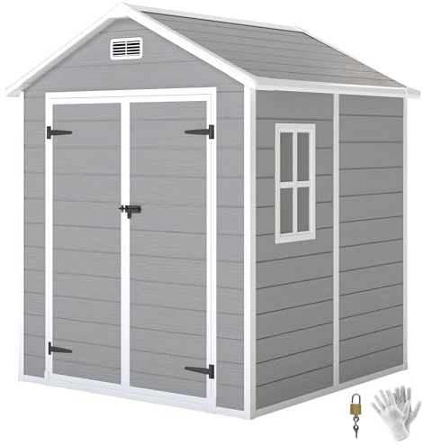 Outsunny Caseta de Jardín Exterior, 2,4 m², 182x151x219 cm, Cobertizo de Jardín Exterior con Suelo, Puerta Corredera, Ventana y Techo Inclinado, para Almacenamiento de Herramientas, Gris