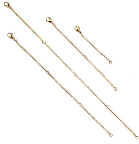 4pcs Necklace Extender, 2, 4, 6, 8 Inch/5,10, 15, 20cm Necklace Clasp Extender Chain Extenders for Necklaces Bracelets Jewelry Making Women Men (Gold)
