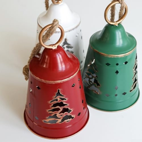 Windspiel aus Eisenglocke für drinnen und draußen, zum Aufhängen an Bäumen, mit klassischem Weihnachtsschmuck-Design (weiß)