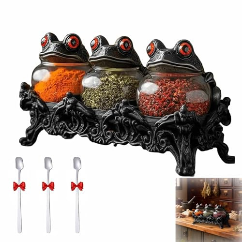 Witchy Frog Apothecary Spice Jars, 2026 New Handcrafted Gothic Food Storage Containers with Frog Lids, ehoSpice Container Spell Jars,for Spices, Herbs, Tea, Salts, Fun Home Decor