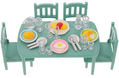 Veemoon Doll House Mini Furniture Set Miniature Dining Table and Mini Chairs with Miniature Food Plastic Dollhouse Dining Room Accessories for Play Scenes and Collections