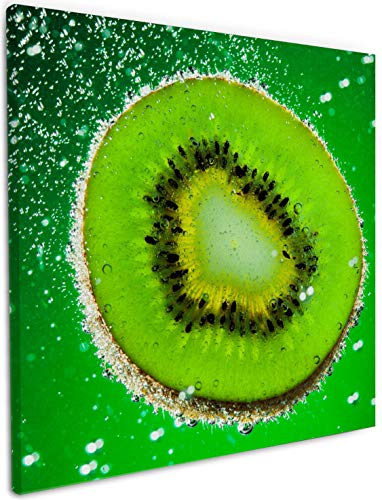 Wallario Leinwandbild Grüne Kiwi-Scheibe im Wasser - Wandbild 50 x 50 cm: Kunstdruck | Brillante lichtechte Farben | hochauflösend | verzugsfrei