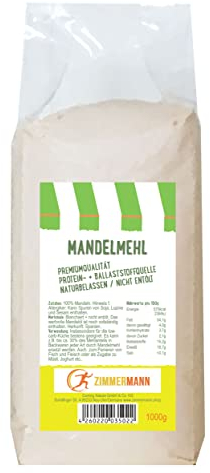 Mandelmehl 1000g - naturbelassen - nicht entölt - Hoher Proteingehalt - Hoher Ballaststoffgehalt - glutenfrei - von Zimmermann Sportnahrung