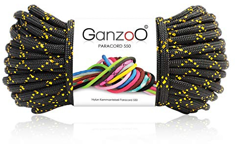 Ganzoo Paracord 550 Seil 4 mm Glitter-Cord Schwarz-Gold, 30 m, Nylon/Polyester mit 7 Kernsträngen, Mehrzweck für Armband, Hundeleine, Halsband, Zelt abspannen, Outdoor-Aktivitäten, DIY