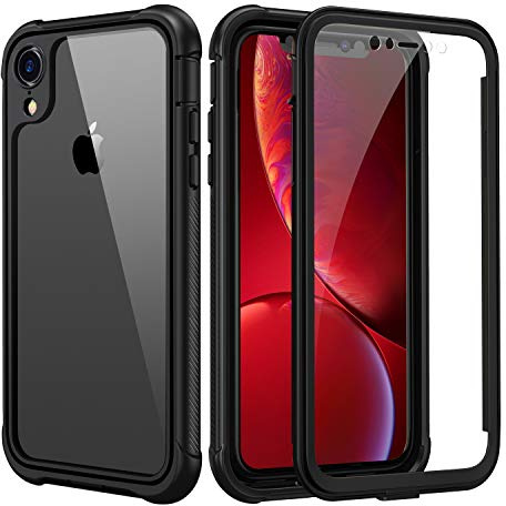 seacosmo Funda Antigolpes 360° Papa iPhone XR con Protector Pantalla, Ultrafina Carcasa Anti-arañazos PC Rigida Papa iPhone XR [Anti Amarilla]- Negro